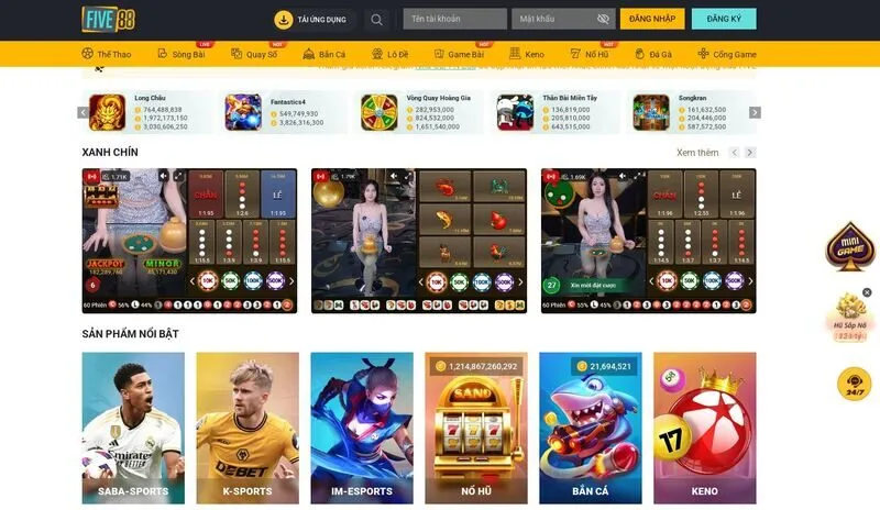 Sản phẩm nổi trội tạo nên tên tuổi của nhà cái Five88